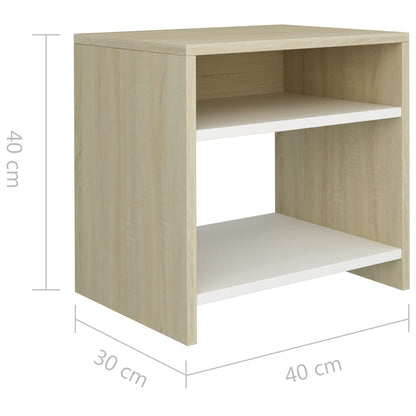 Bedside Cabinet White and Sonoma Oak 40x30x40 cm Chipboard