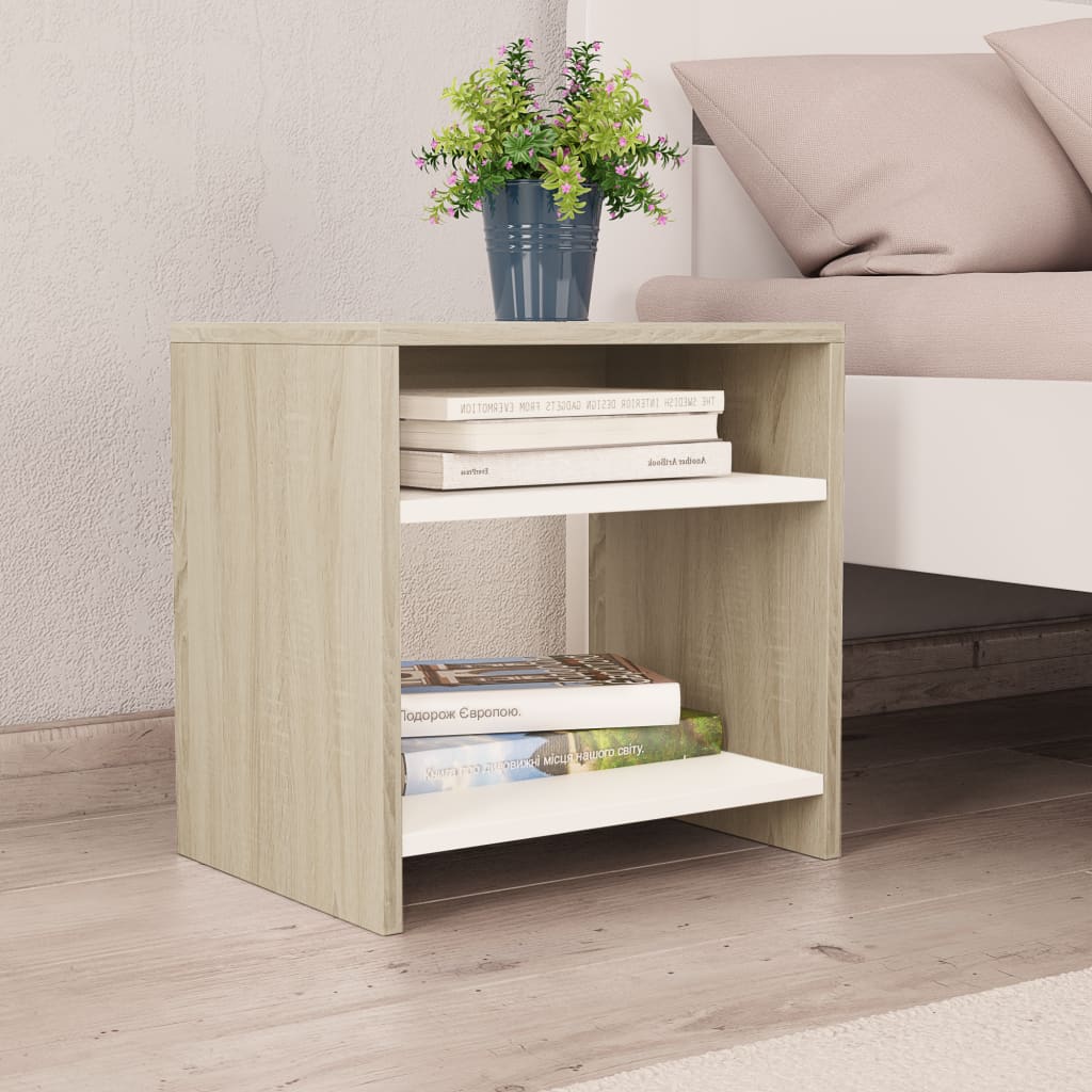 Bedside Cabinet White and Sonoma Oak 40x30x40 cm Chipboard