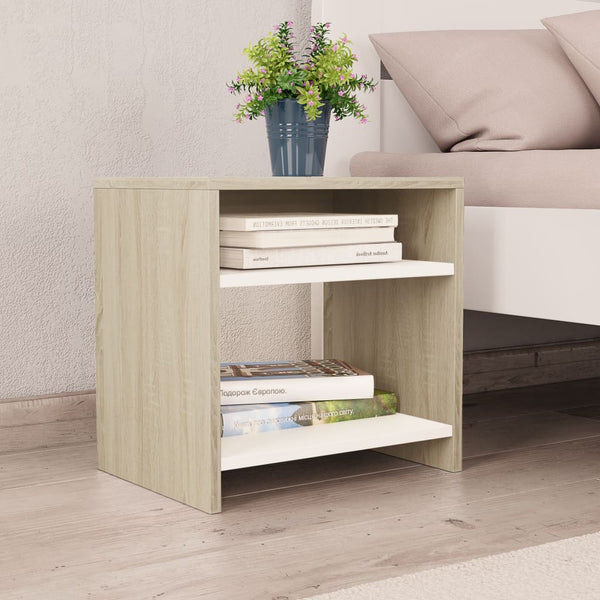  Bedside Cabinet White and Sonoma Oak Chipboard