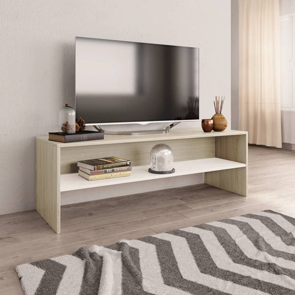  TV Cabinet White and Sonoma Oak Chipboard