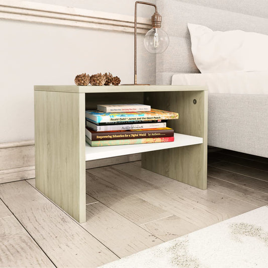 Bedside Cabinet White and Sonoma Oak 40x30x30 cm Chipboard