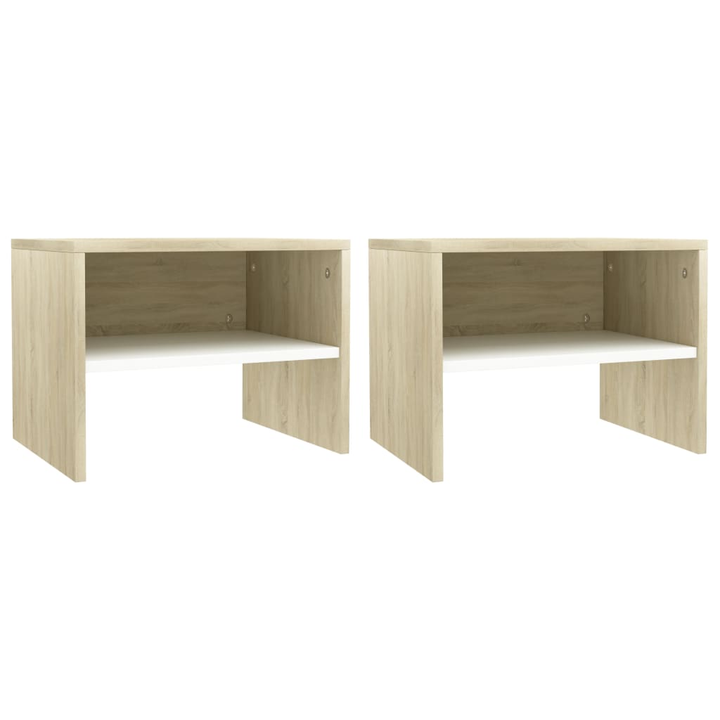 Bedside Cabinets 2 pcs White and Sonoma Oak 40x30x30 cm Chipboard