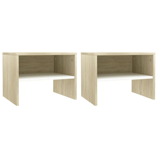 Bedside Cabinets 2 pcs White and Sonoma Oak 40x30x30 cm Chipboard