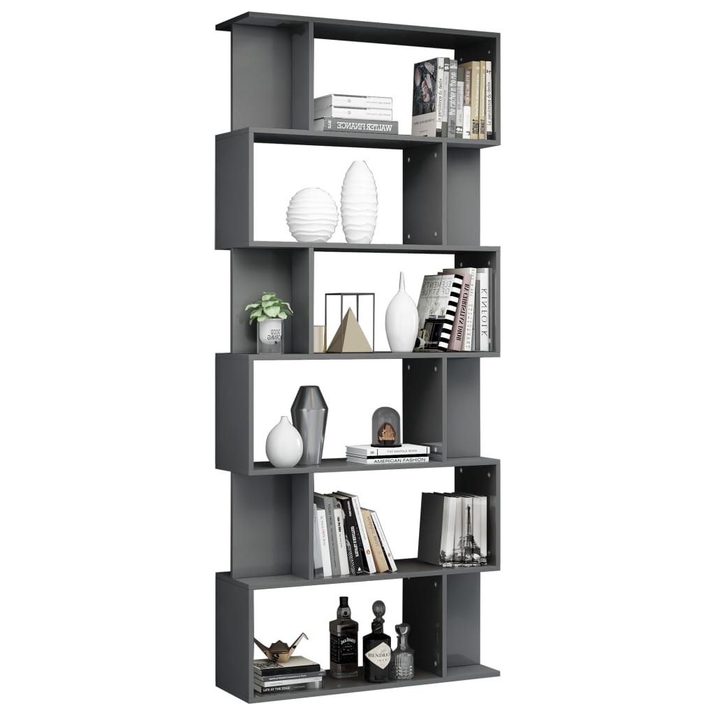 Book Cabinet/Room Divider High Gloss Grey 80x24x192cm Chipboard