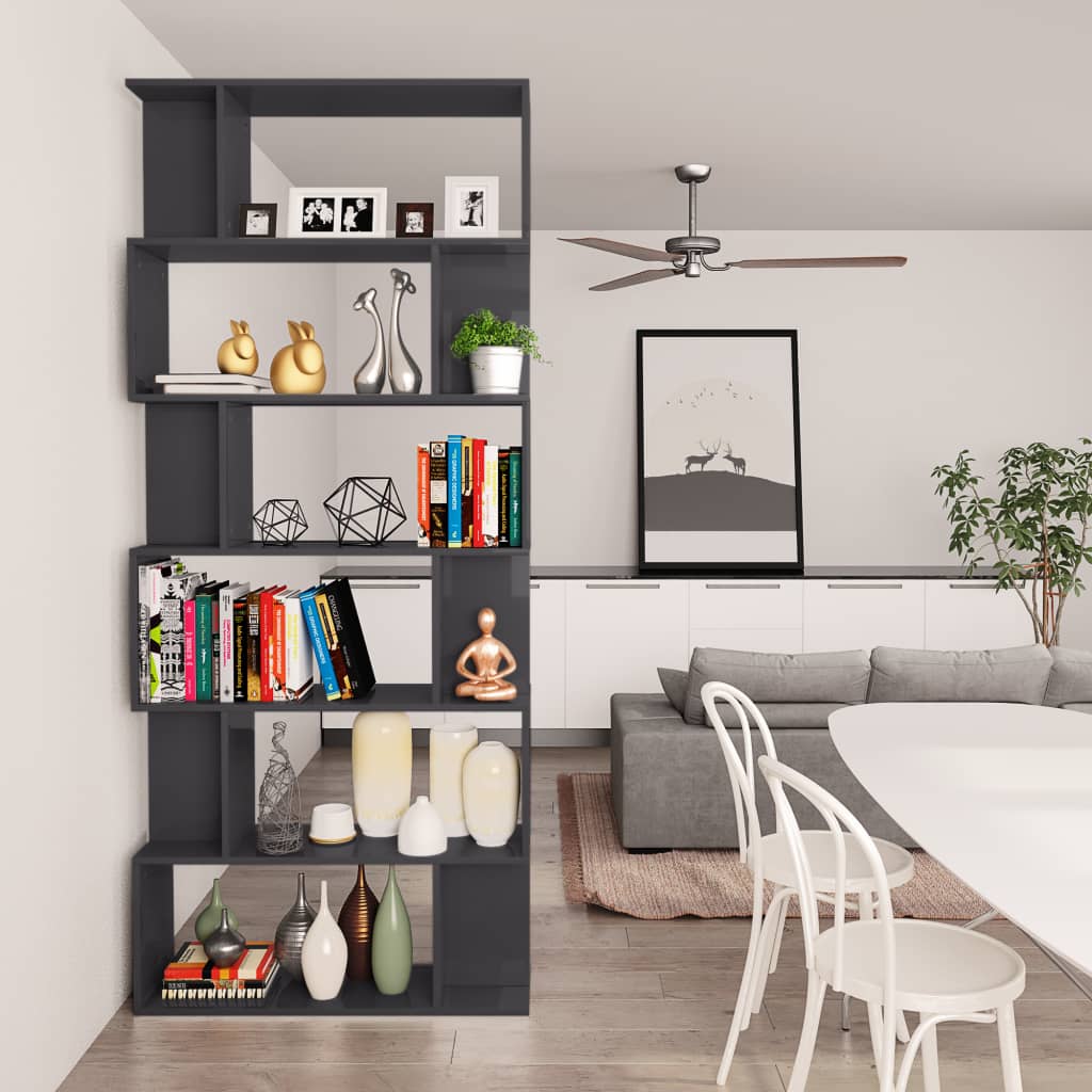 Book Cabinet/Room Divider High Gloss Grey 80x24x192cm Chipboard