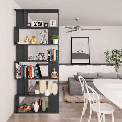 Book Cabinet/Room Divider High Gloss Grey 80x24x192cm Chipboard