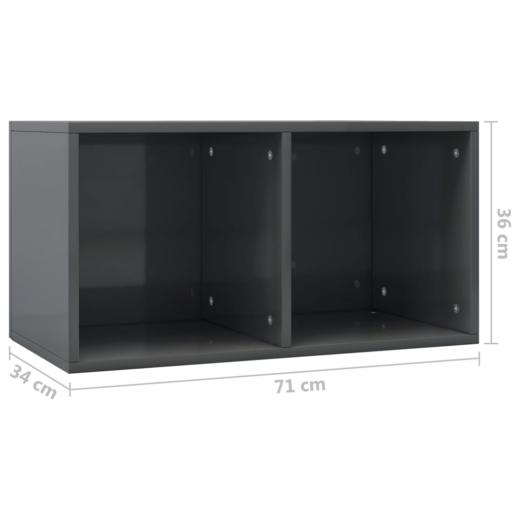 Vinyl Storage Box High Gloss Grey 71x34x36 cm Chipboard