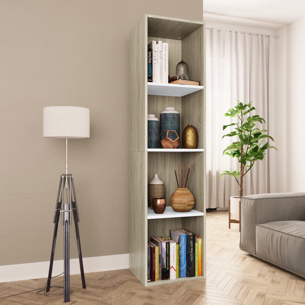Book Cabinet/TV Cabinet White and Sonoma Oak 36x30x143 cm Chipboard