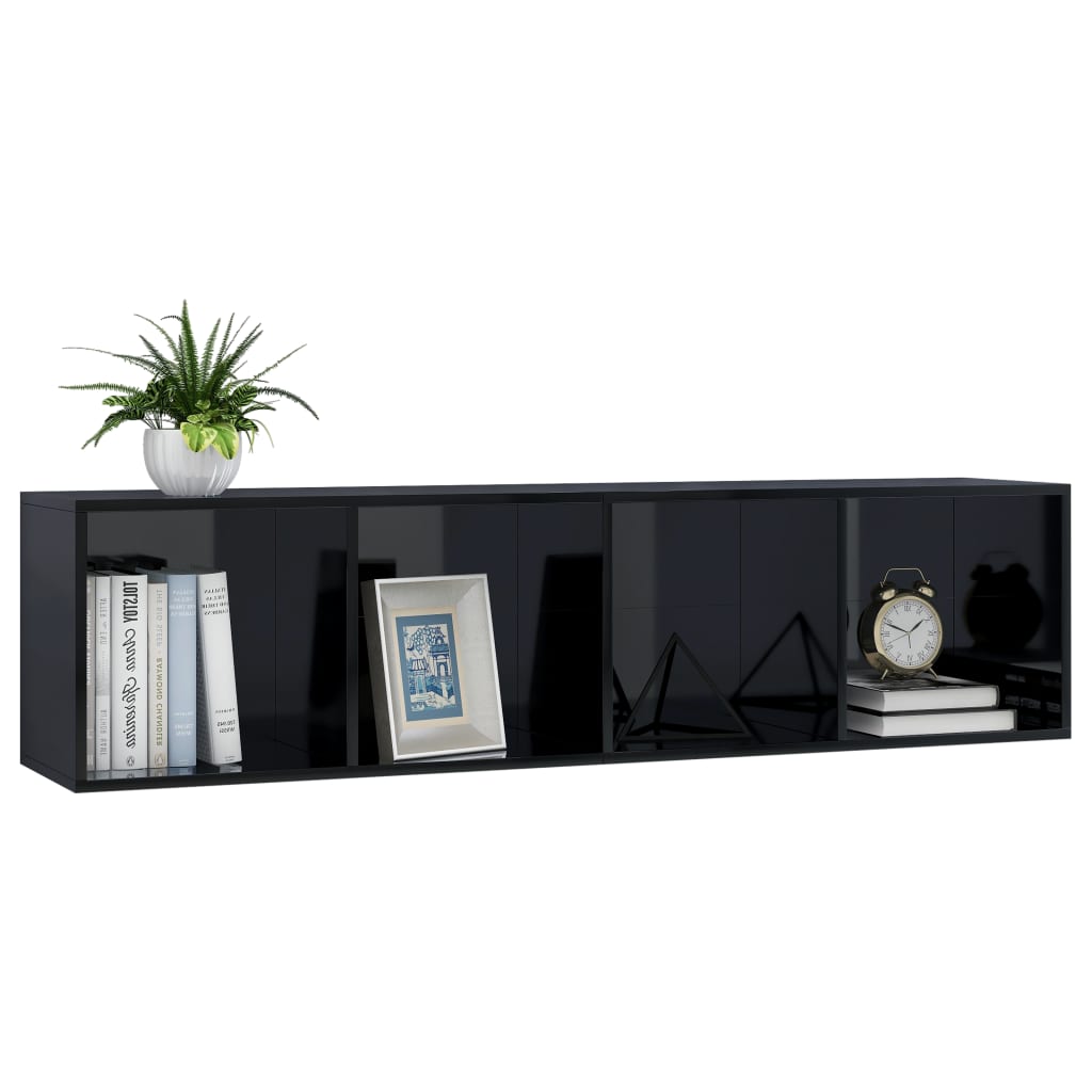 Book Cabinet/TV Cabinet High Gloss Black 143x30x36 cm