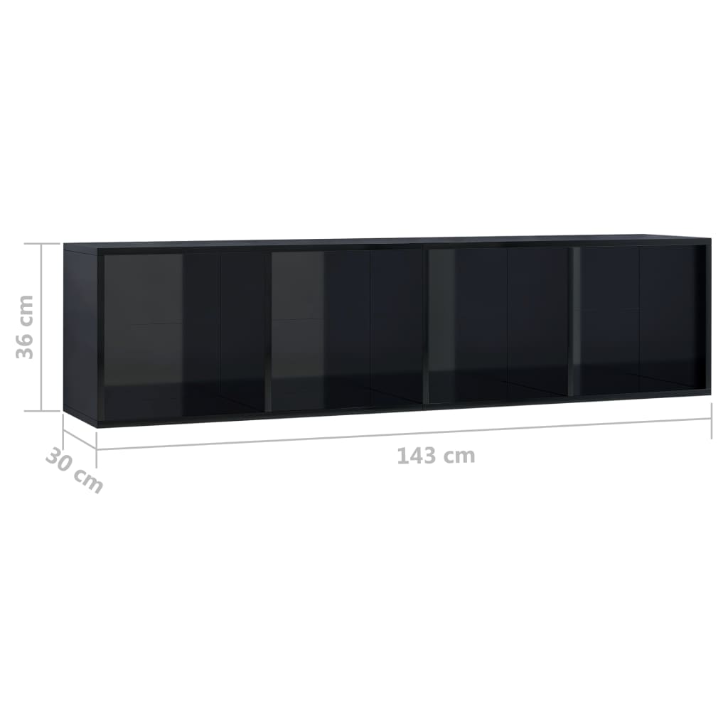 Book Cabinet/TV Cabinet High Gloss Black 143x30x36 cm
