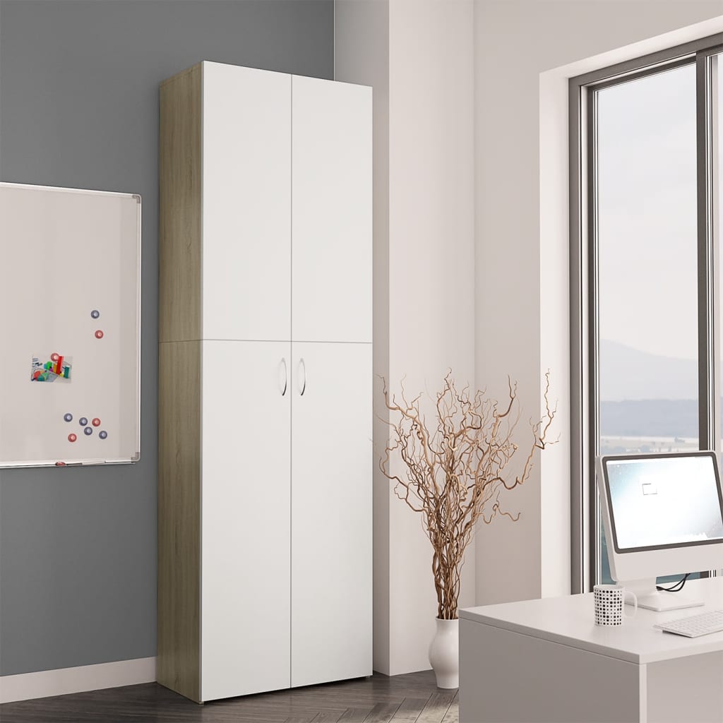 Office Cabinet White and Sonoma Oak 60x32x190 cm Chipboard