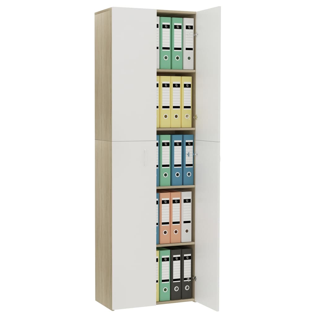 Office Cabinet White and Sonoma Oak 60x32x190 cm Chipboard
