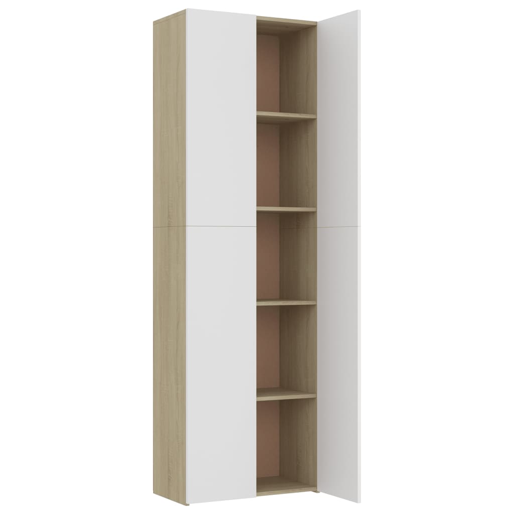 Office Cabinet White and Sonoma Oak 60x32x190 cm Chipboard