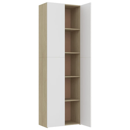 Office Cabinet White and Sonoma Oak 60x32x190 cm Chipboard