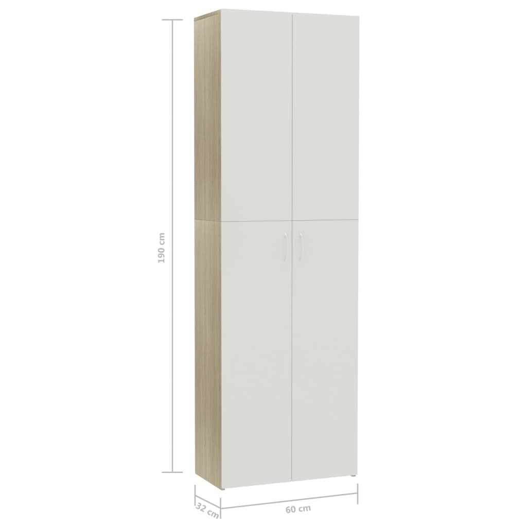 Office Cabinet White and Sonoma Oak 60x32x190 cm Chipboard