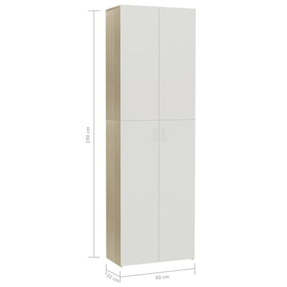 Office Cabinet White and Sonoma Oak 60x32x190 cm Chipboard