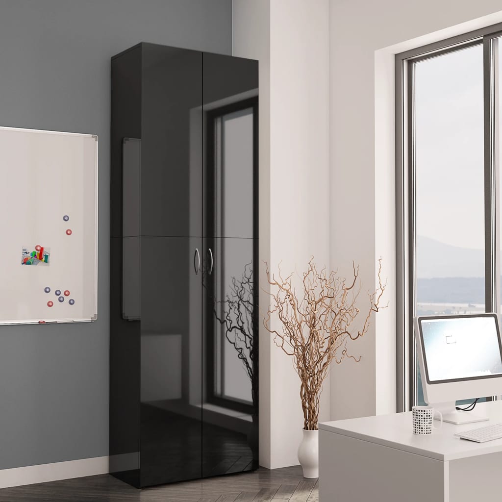 Office Cabinet High Gloss Black 60x32x190 cm Chipboard
