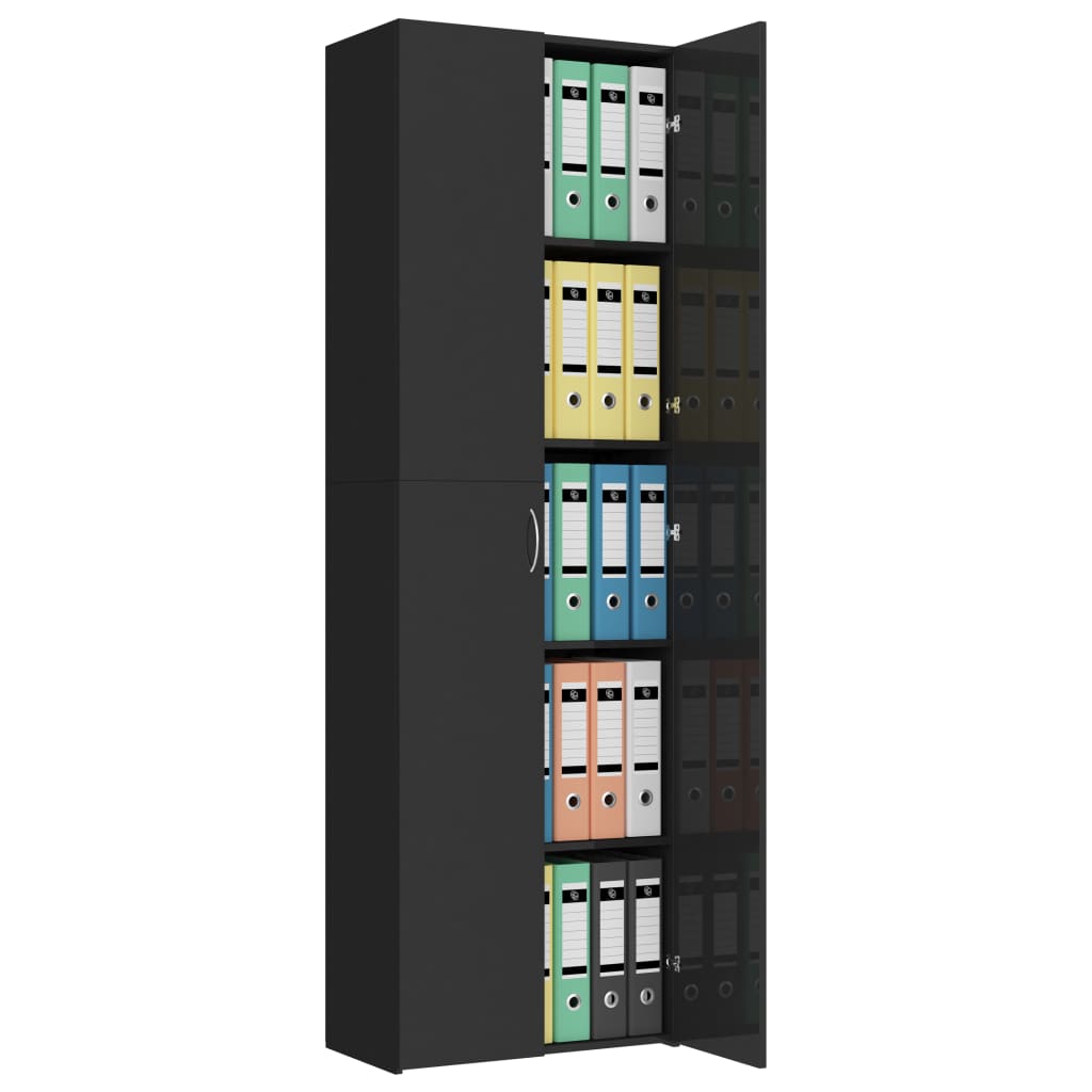 Office Cabinet High Gloss Black 60x32x190 cm Chipboard