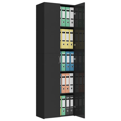 Office Cabinet High Gloss Black 60x32x190 cm Chipboard