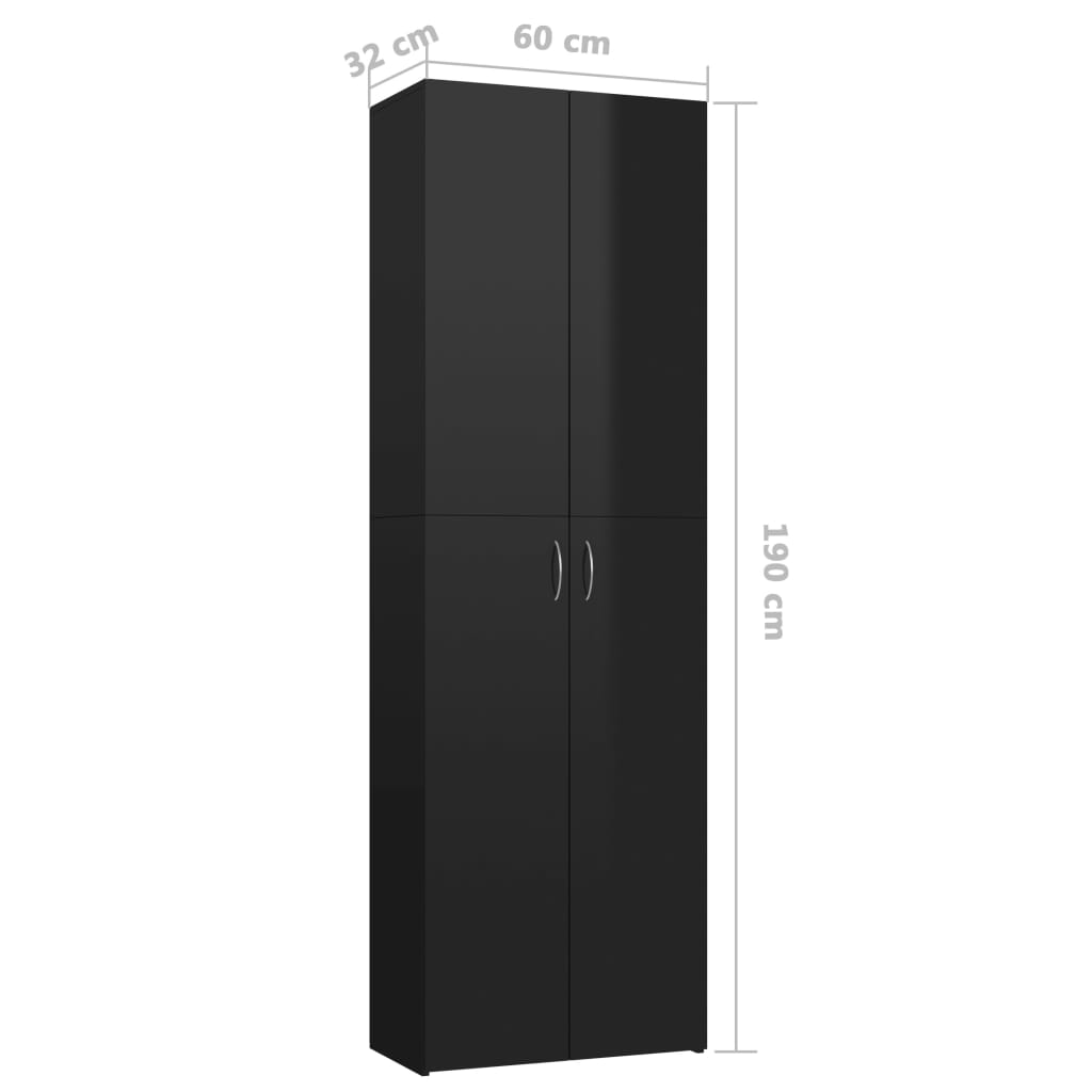 Office Cabinet High Gloss Black 60x32x190 cm Chipboard