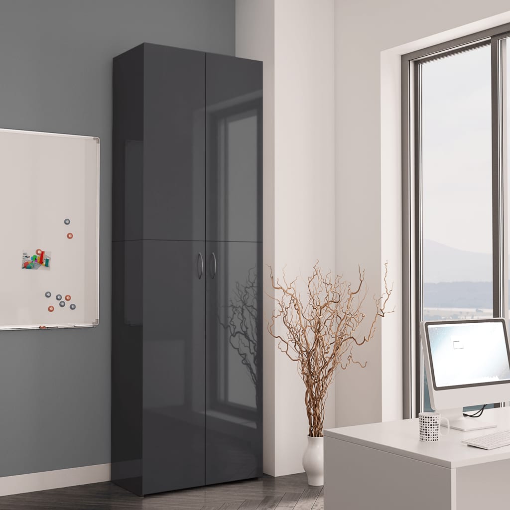 Office Cabinet High Gloss Grey 60x32x190 cm Chipboard