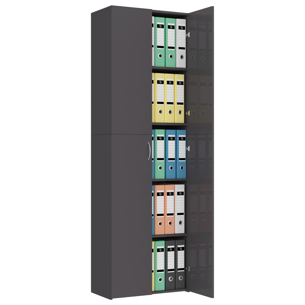 Office Cabinet High Gloss Grey 60x32x190 cm Chipboard