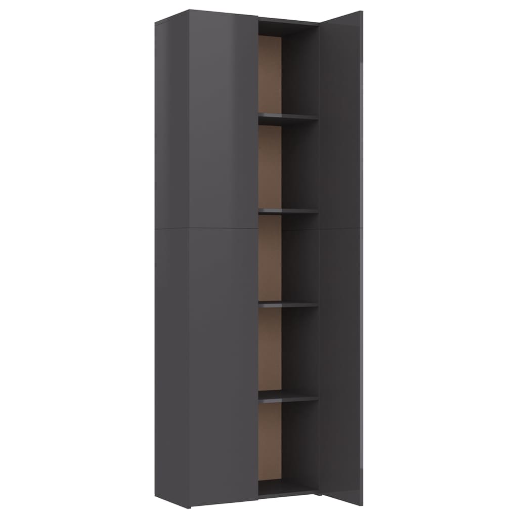 Office Cabinet High Gloss Grey 60x32x190 cm Chipboard