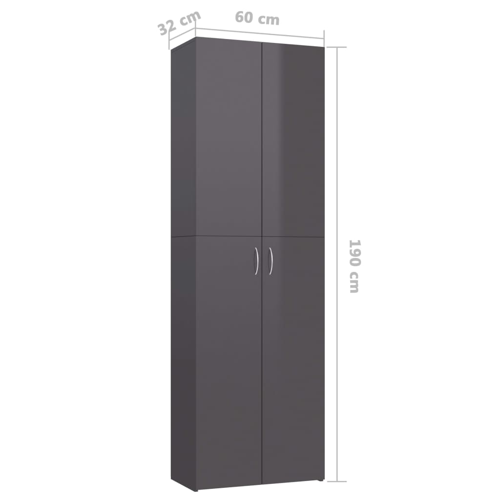 Office Cabinet High Gloss Grey 60x32x190 cm Chipboard