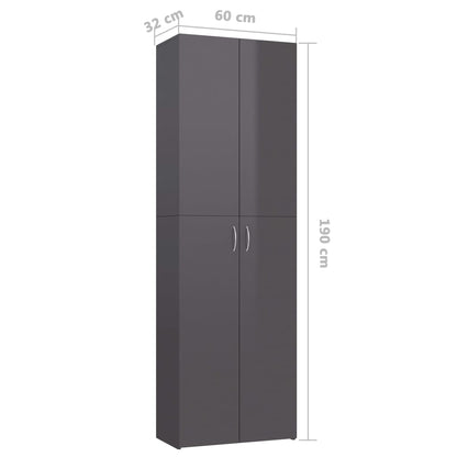 Office Cabinet High Gloss Grey 60x32x190 cm Chipboard