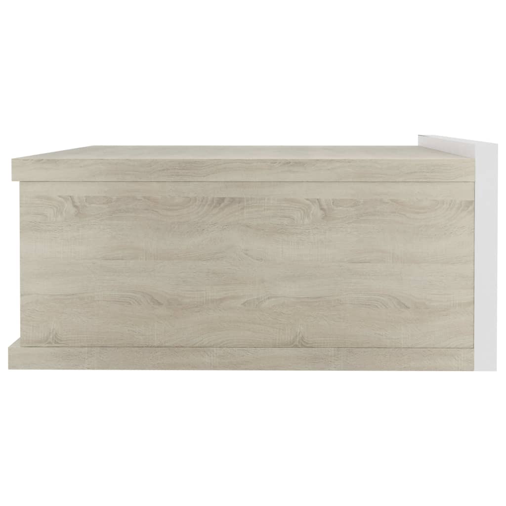 Floating Nightstand White and Sonoma Oak 40x30x15 cm Chipboard
