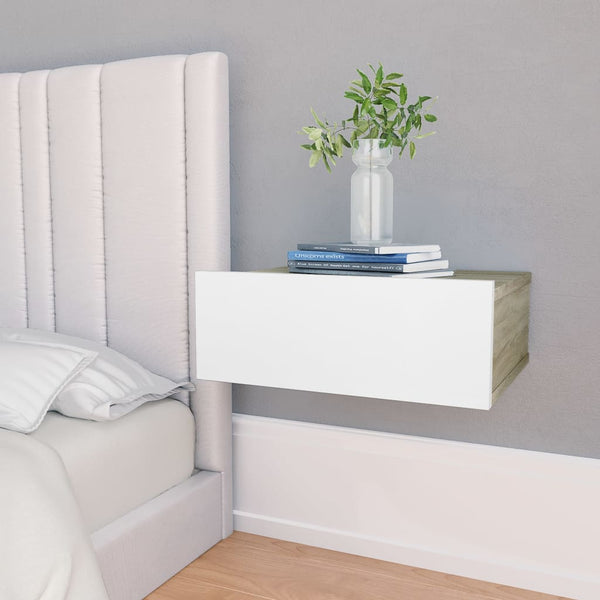  Floating Nightstand White and Sonoma Oak Chipboard
