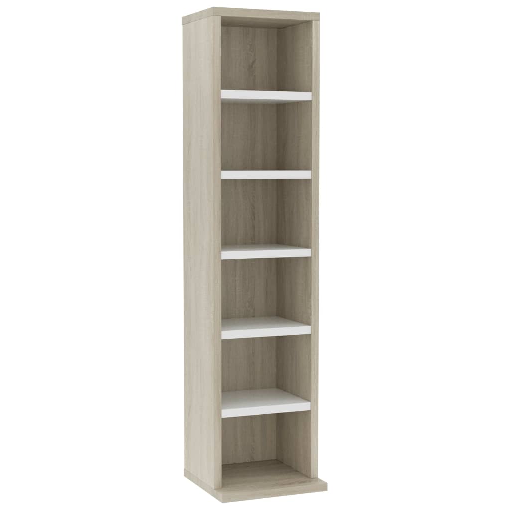 CD Cabinet White and Sonoma Oak 21x16x88 cm Chipboard