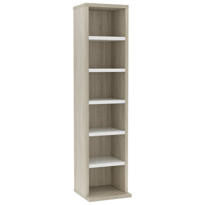 CD Cabinet White and Sonoma Oak 21x16x88 cm Chipboard