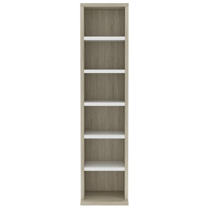 CD Cabinet White and Sonoma Oak 21x16x88 cm Chipboard