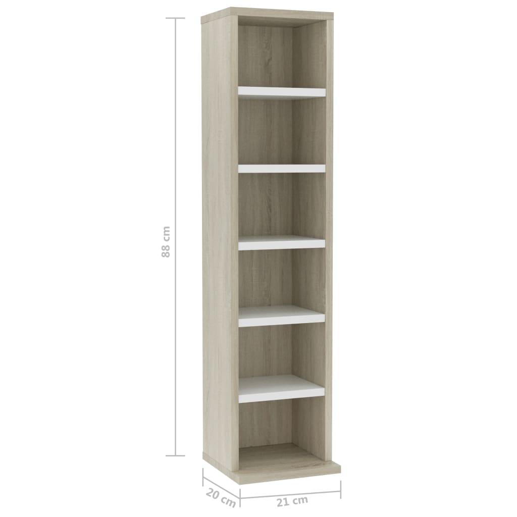 CD Cabinet White and Sonoma Oak 21x16x88 cm Chipboard