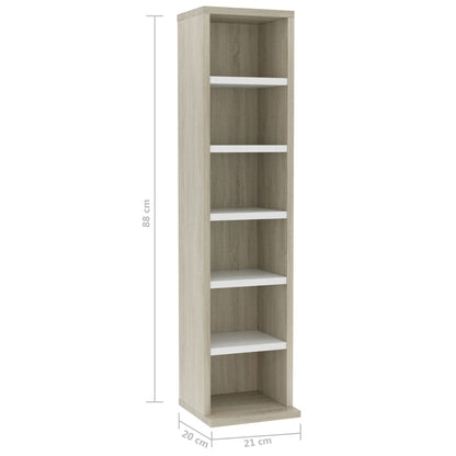 CD Cabinet White and Sonoma Oak 21x16x88 cm Chipboard