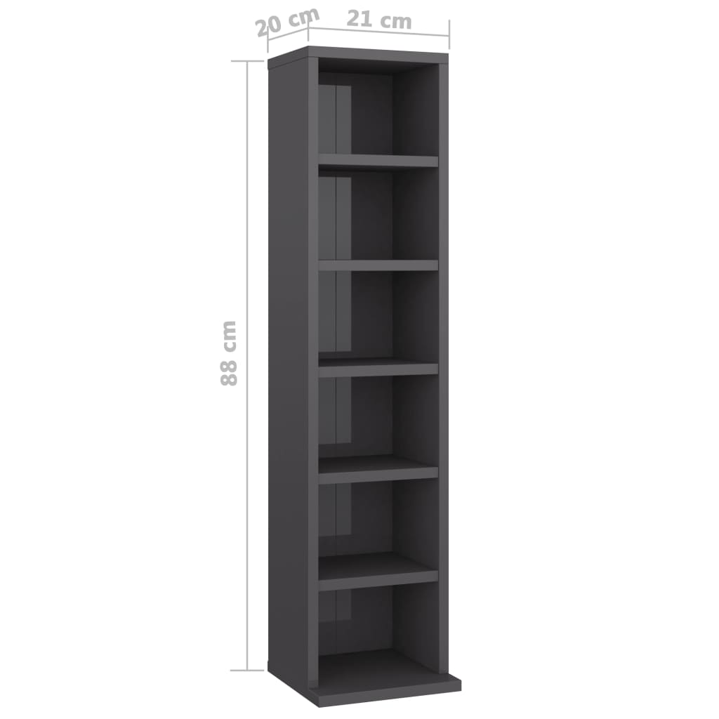 CD Cabinet High Gloss Grey 21x16x88 cm Chipboard