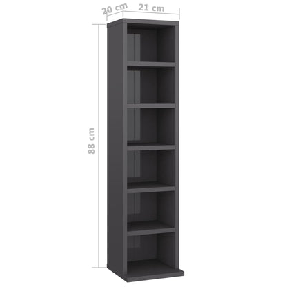 CD Cabinet High Gloss Grey 21x16x88 cm Chipboard