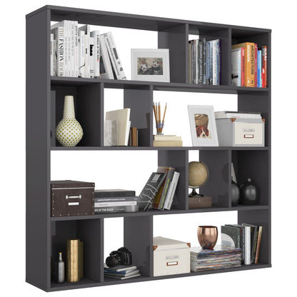 Room Divider/Book Cabinet High Gloss Grey 110x24x110 cm Chipboard