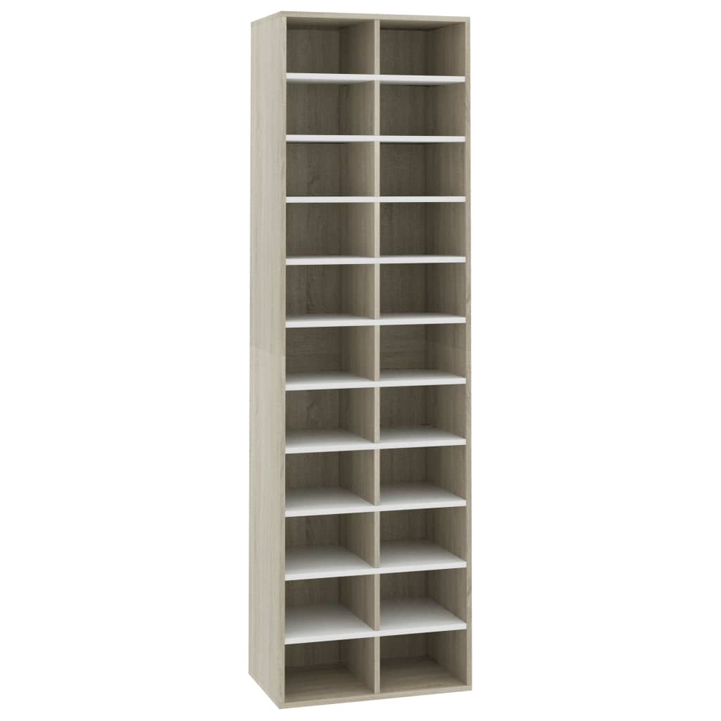 Shoe Cabinet White and Sonoma Oak 54x34x183 cm Chipboard