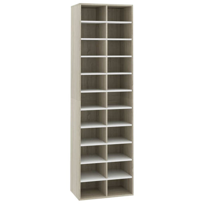 Shoe Cabinet White and Sonoma Oak 54x34x183 cm Chipboard
