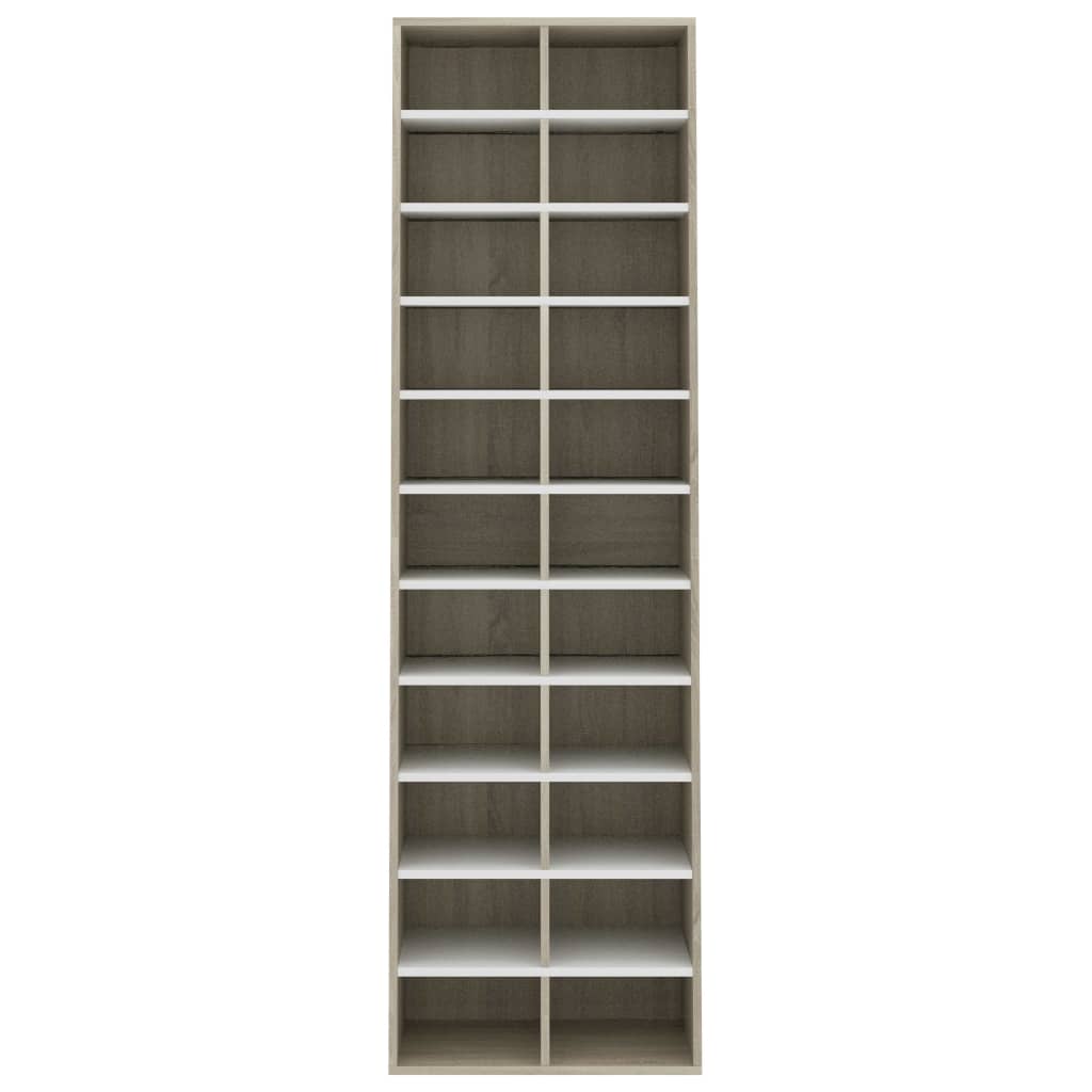 Shoe Cabinet White and Sonoma Oak 54x34x183 cm Chipboard