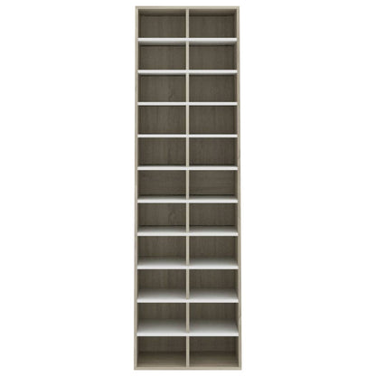 Shoe Cabinet White and Sonoma Oak 54x34x183 cm Chipboard