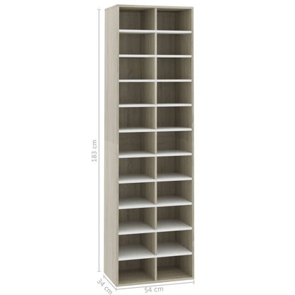 Shoe Cabinet White and Sonoma Oak 54x34x183 cm Chipboard