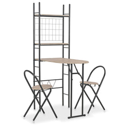 3 Piece Folding Dining Set with Storage Rack