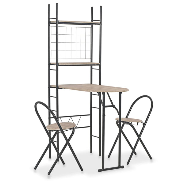  3 Piece Folding Dining Set with Storage Rack