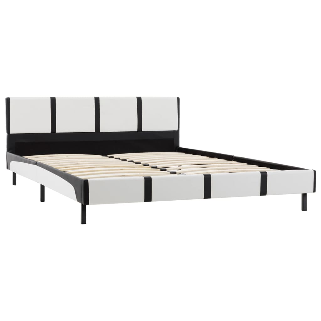 Bed Frame White and Black Faux Leather 106x203 cm King Single
