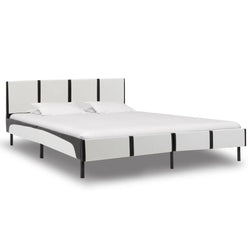 Bed Frame White and Black Faux Leather 153x203 cm Queen