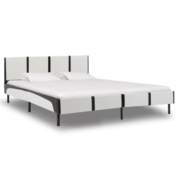  Bed Frame White and Black faux Leather  -Queen