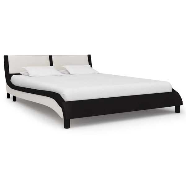  Bed Frame Black and White faux Leather, Double